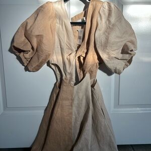 Covered Tan Puff Sleeve Dress